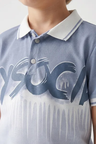 Gri (1-9 Yaş)Polo Yaka Düğmeli Kot Şortlu Erkek Çocuk Takım 462768