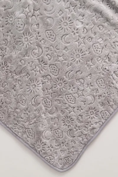 Gri (100*120 cm)Desenli Peluş Battaniye 493687