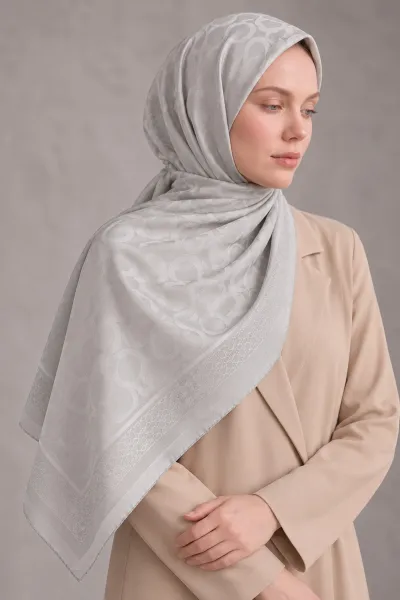 Gri 100x100 Cm Bloom İpeksi Premium Pano Jakar Eşarp 494378