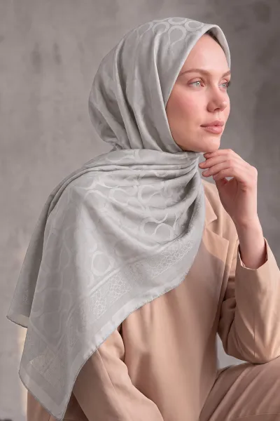 Gri 100x100 Cm Bloom İpeksi Premium Pano Jakar Eşarp 494378
