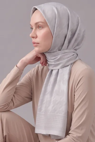 Gri 100x100 Cm Kaz Ayağı İpeksi Premium Pano Jakar Eşarp 494374