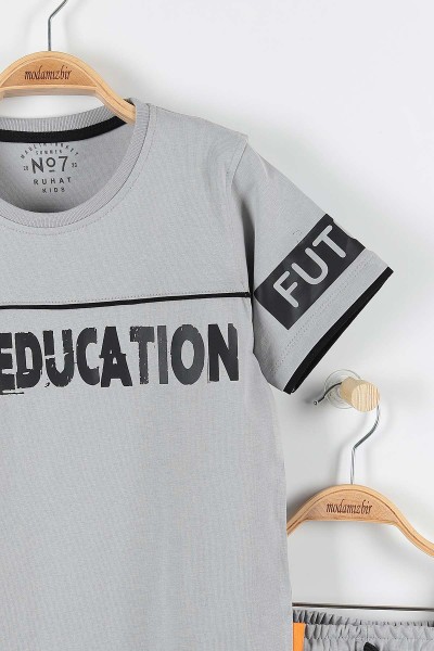 Gri (11-14 Yaş) Self Educatıon Baskılı Bel Bağlamalı Erkek Çocuk Takım 172393