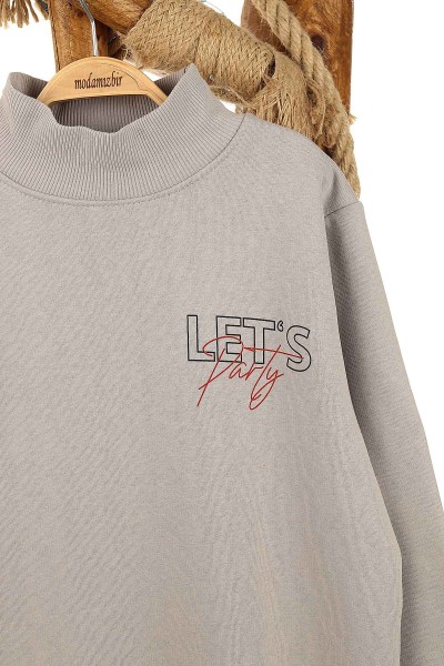 Gri (13-16 Yaş) Let'S Party Baskılı Üç İp Şardonlu Erkek Çocuk Sweat 154261