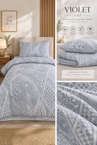 Gri 160x220 Cm Bella Home Tek Kişilik Lastikli Çarşaf Nevresim Takımı 491127