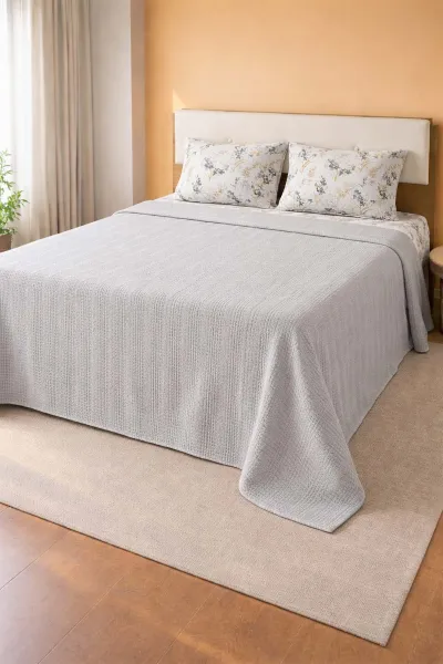 Gri 160x230 Cm Bella Home Tek Kişilik Pamuklu Petek Pike Takımı 474635