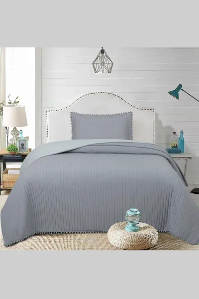 Gri 180x240 Cm Bella Home Tek Kişilik Sofia Ponponlu Yatak Örtüsü 395055