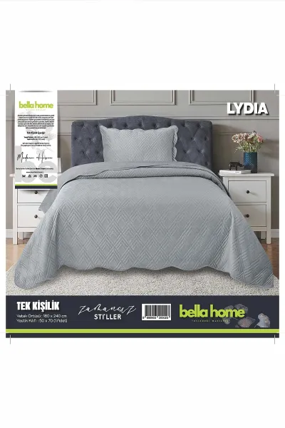 Gri 180x240 Cm Lydıa Tek Kişilik Yatak Örtüsü Seti 476618
