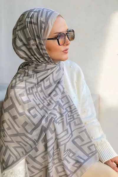 Gri 180X70 cm Dijital Baskı Arrow Desenli Pamuk Şal 331666