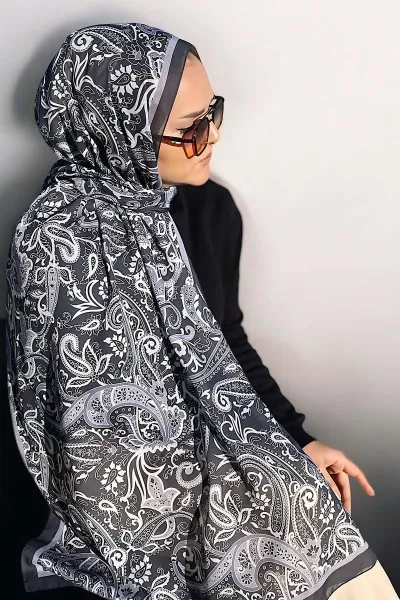Gri 180X70 cm Dijital Baskı Shıne Desenli Pamuk Şal 333505