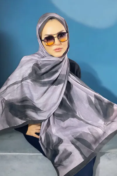 Gri 180X70 cm Dijital Baskı Watercolor Desenli Pamuk Şal 335054