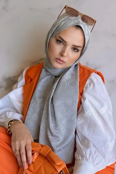 Açık Gri 180x70 Jakar İpeksi Karo Desen Şal 298235