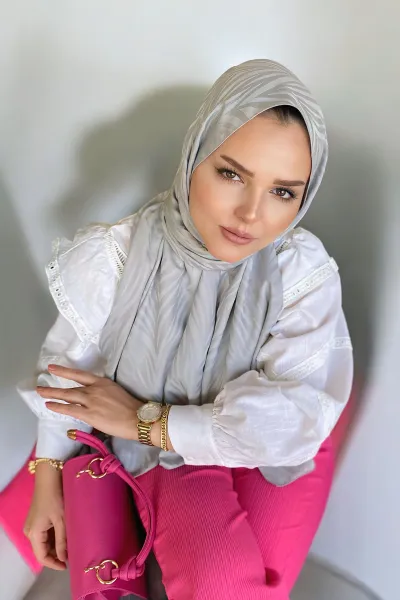 Gri 180x70 Jakar İpeksi Zebra Desen Şal 270891