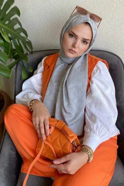 Gri 180x70 Jakar İpeksi Karo Desen Şal 270902