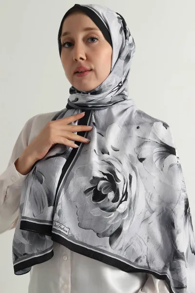 Gri 180x75 Cm Our Fashion Dijital Baskılı Desenli Bambu Kraş Şal 396722