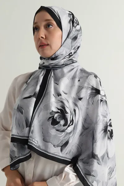 Gri 180x75 Cm Our Fashion Dijital Baskılı Desenli Bambu Kraş Şal 396722