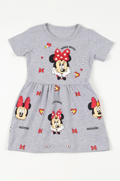 Gri (2-10 yaş) Minnie Mouse Kalpli Kız Çocuk Elbise 108660
