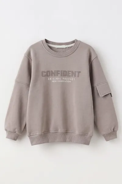 Gri (2-12 Yaş) Confident Kabartma Baskılı 3 İp Şardonlu Erkek Çocuk Sweatshirt 486882