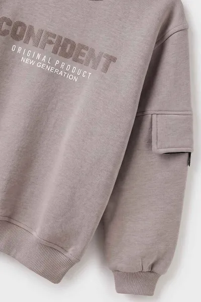 Gri (2-12 Yaş) Confident Kabartma Baskılı 3 İp Şardonlu Erkek Çocuk Sweatshirt 486882