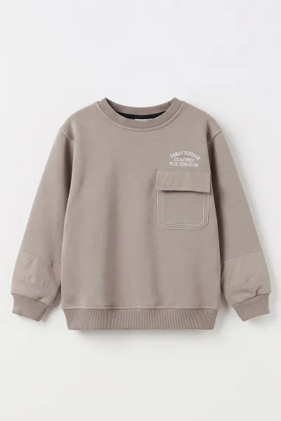 Gri (2-12 Yaş) Urban Nakışlı   İçi Şardonlu Erkek  Çocuk Sweatshirt 493820