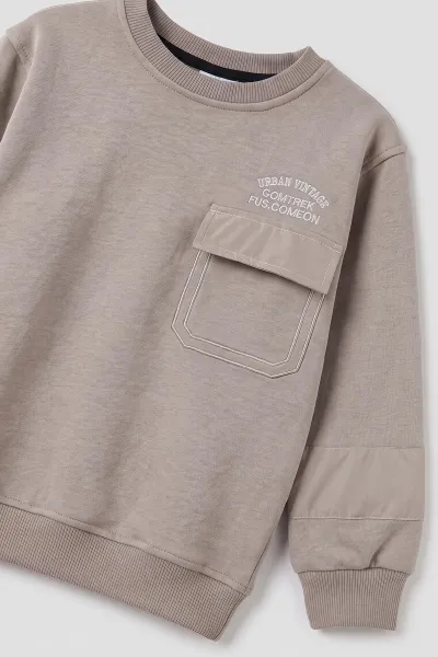 Gri (2-12 Yaş) Urban Nakışlı   İçi Şardonlu Erkek  Çocuk Sweatshirt 493820