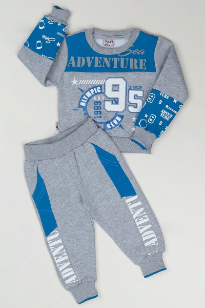Gri (2-5 Yaş) Adventure Baskılı İçi Şardonlu Erkek Çocuk Takım 83994