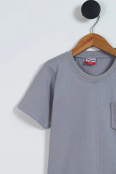 Gri (2-5 Yaş) Ön Arka Skateboard Baskılı Cep Detaylı Penye Erkek Çocuk Yazlık Takım 347255