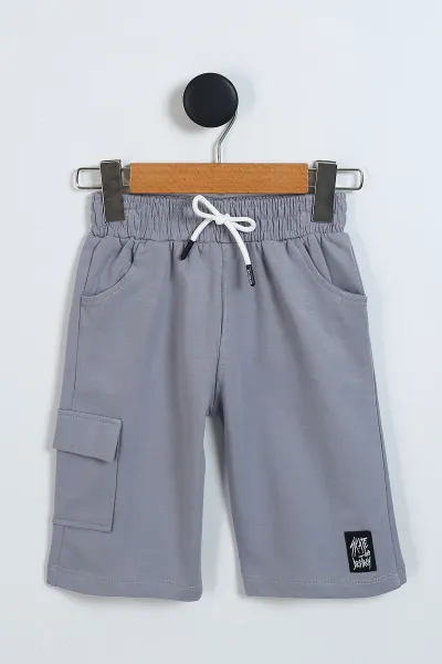 Gri (2-5 Yaş) Ön Arka Skateboard Baskılı Cep Detaylı Penye Erkek Çocuk Yazlık Takım 347255