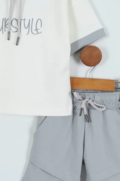 Gri (2-5 Yaş) Ourstyle Baskılı Kapüşonlu Erkek Çocuk Takım 271477