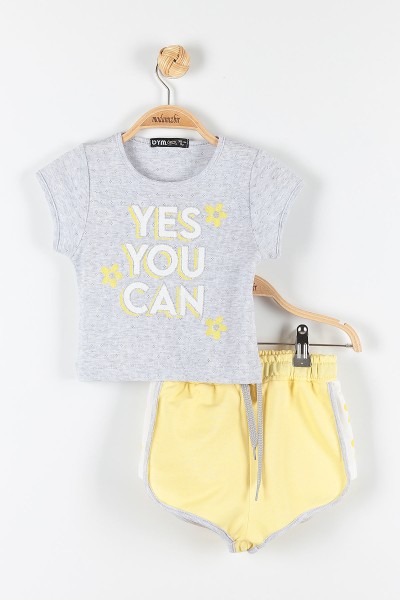 Gri (2-6 Yaş) Yes You Can Baskılı Şortlu Kız Çocuk Takım 171442