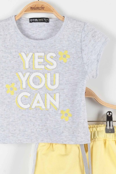 Gri (2-6 Yaş) Yes You Can Baskılı Şortlu Kız Çocuk Takım 171442