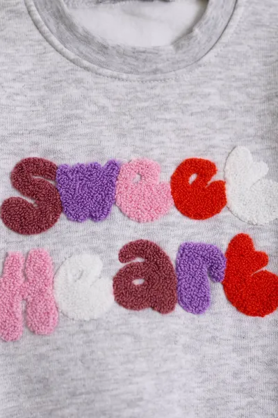 Gri (2-7 Yaş) Süzene Sweart Heart Nakışlı  3 İp Şardonlu Kız Çocuk Kışlık Takım 475294