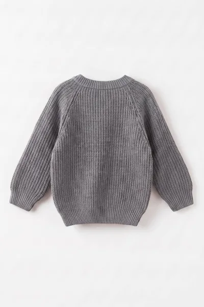 Gri (2-8 Yaş) Dikişsiz Selanik Örgülü Unisex Çocuk Kazak 474932