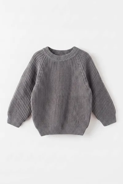 Gri (2-8 Yaş) Dikişsiz Selanik Örgülü Unisex Çocuk Kazak 474932