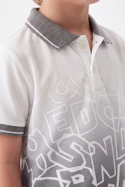 Gri (2-9 Yaş)Polo Yaka Düğmeli Kot Şortlu Erkek Çocuk Yazlık Takım 460669