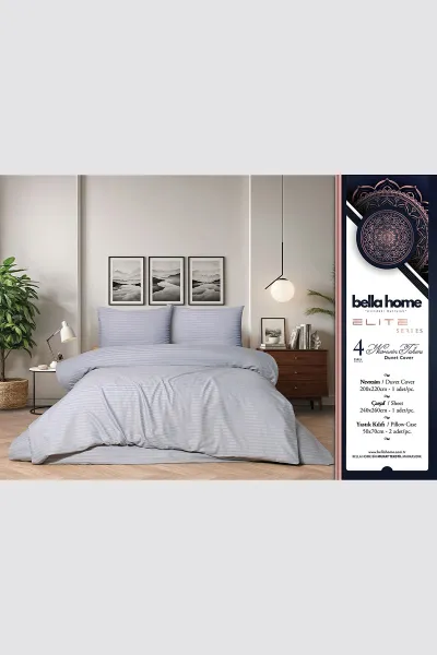 Gri 200x220 Cm Bella Home Çift Kişilik Çizgili Saten Nevresim Takımı 446781