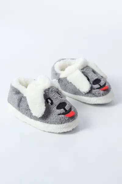 Gri ( 21 - 24 ) Peluş Figürlü Erkek Bebek Panduf 494639