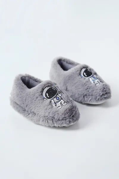 Gri ( 21 - 24 ) Peluş Figürlü Erkek Bebek Panduf 495176