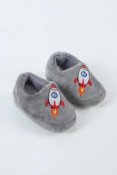Gri ( 21 - 24 ) Peluş Figürlü Erkek Bebek Panduf 499079