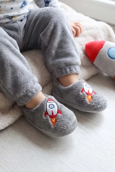 Gri ( 21 - 24 ) Peluş Figürlü Erkek Bebek Panduf 499079