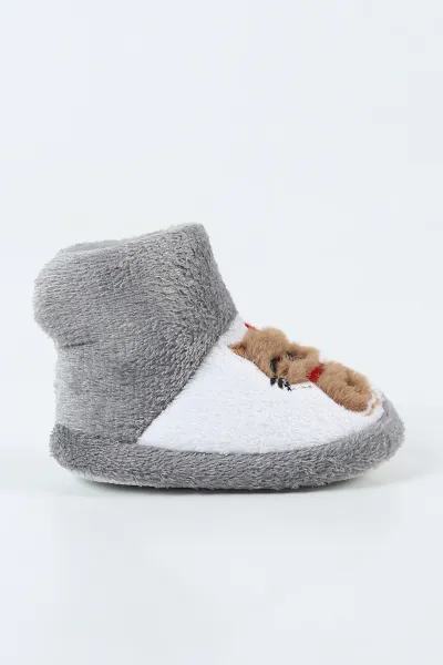 Gri ( 21 - 24 ) Peluş Figürlü Kız Bebek Panduf 498653