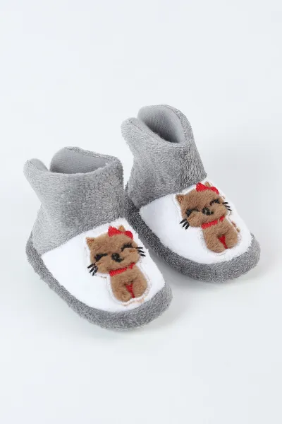 Gri ( 21 - 24 ) Peluş Figürlü Kız Bebek Panduf 498653