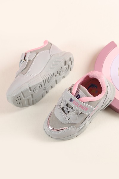 Gri (21-25 Bebe) Işıklı Cırtlı Kız Bebe Spor Ayakkabı 220877