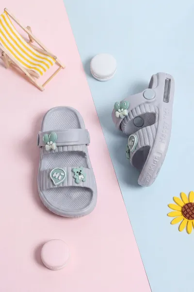 Gri ( 22 - 29 ) Figürlü Kız Bebek / Çocuk Terlik ve Sandalet 472061