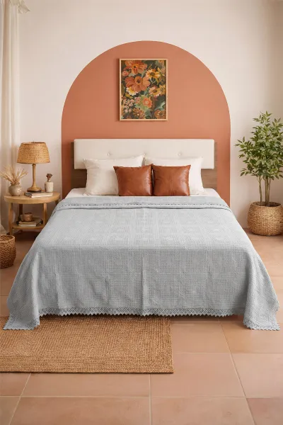 Gri 220x240 Cm Bella Home Çift Kişilik Safir Kopanakî Lüks Pike 434845