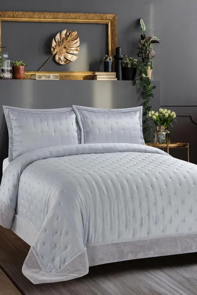 Gri 240x260 Cm Flame Sephora Çift Kişilik Yatak Örtüsü Takımı 425447