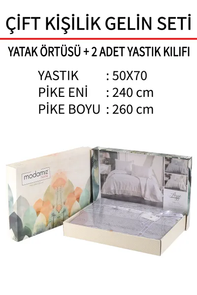 Gri 240x260 Dantelli Çift Kişilik Gelin Seti Yatak Örtüsü 282648