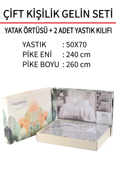 Gri 240x260 Dantelli Çift Kişilik Gelin Seti Yatak Örtüsü 282720