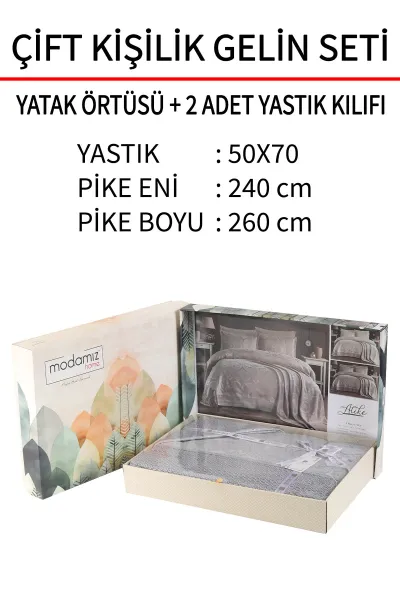 Gri 240x260 Dantelli Çift Kişilik Gelin Seti Yatak Örtüsü 282724