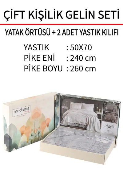 Gri 240x260 Dantelli Çift Kişilik Gelin Seti Yatak Örtüsü 282726