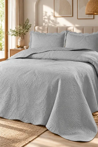 Gri 250x260 Cm Toyo Çift Kişilik Nakışlı Yatak Örtüsü 492035